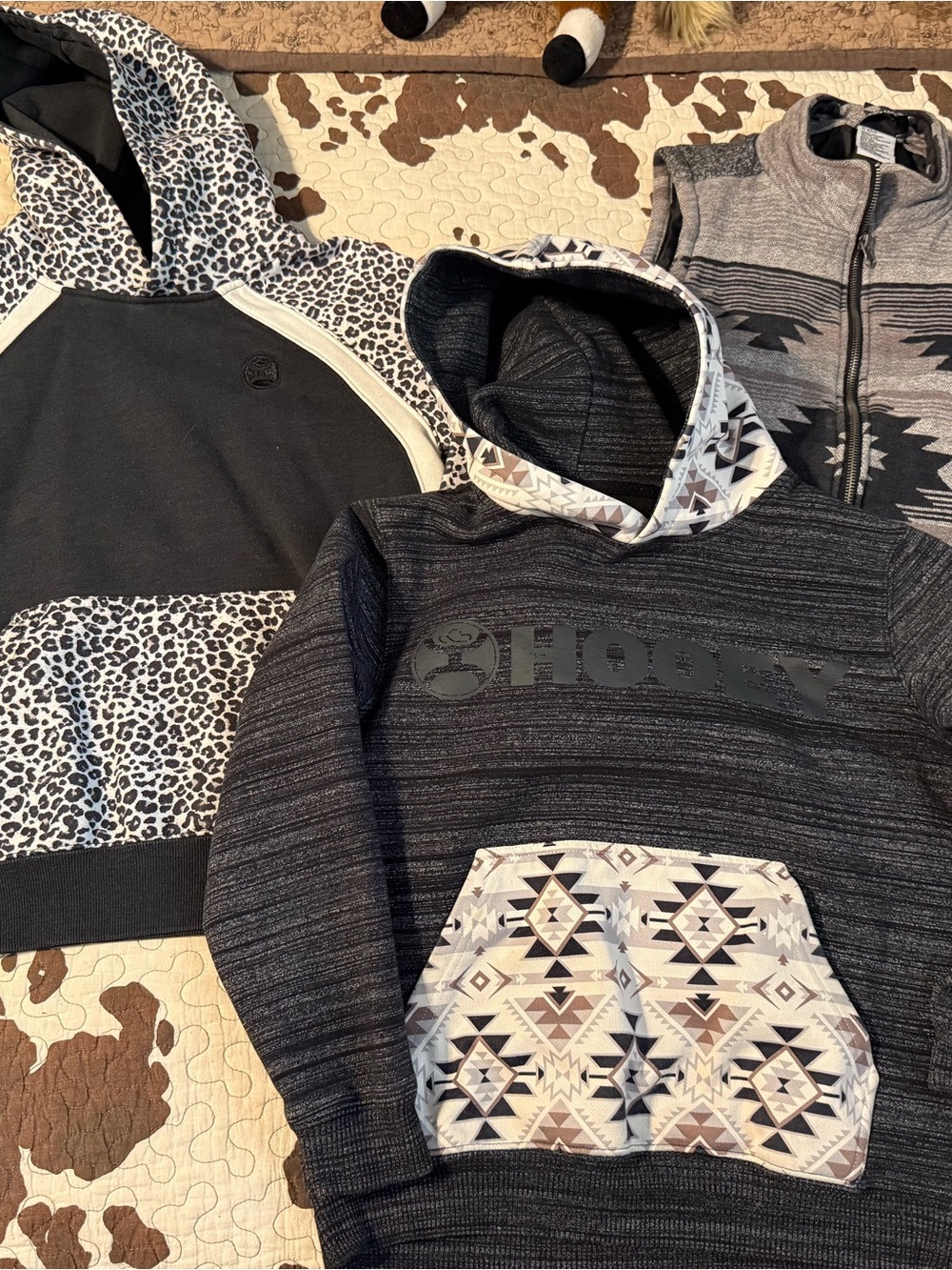 Hooey Black & Gray Aztec-Trim Hoodie Vests and Jean Jacket Ariat 14/16